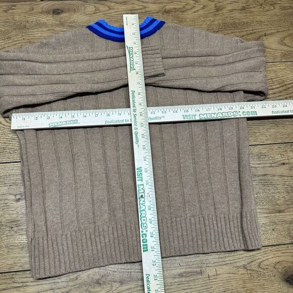 Madewell Tipped V-Neck Sweater Women's XXS Brown Blue Trim Oversized Knit Wool - Picture 4 of 5